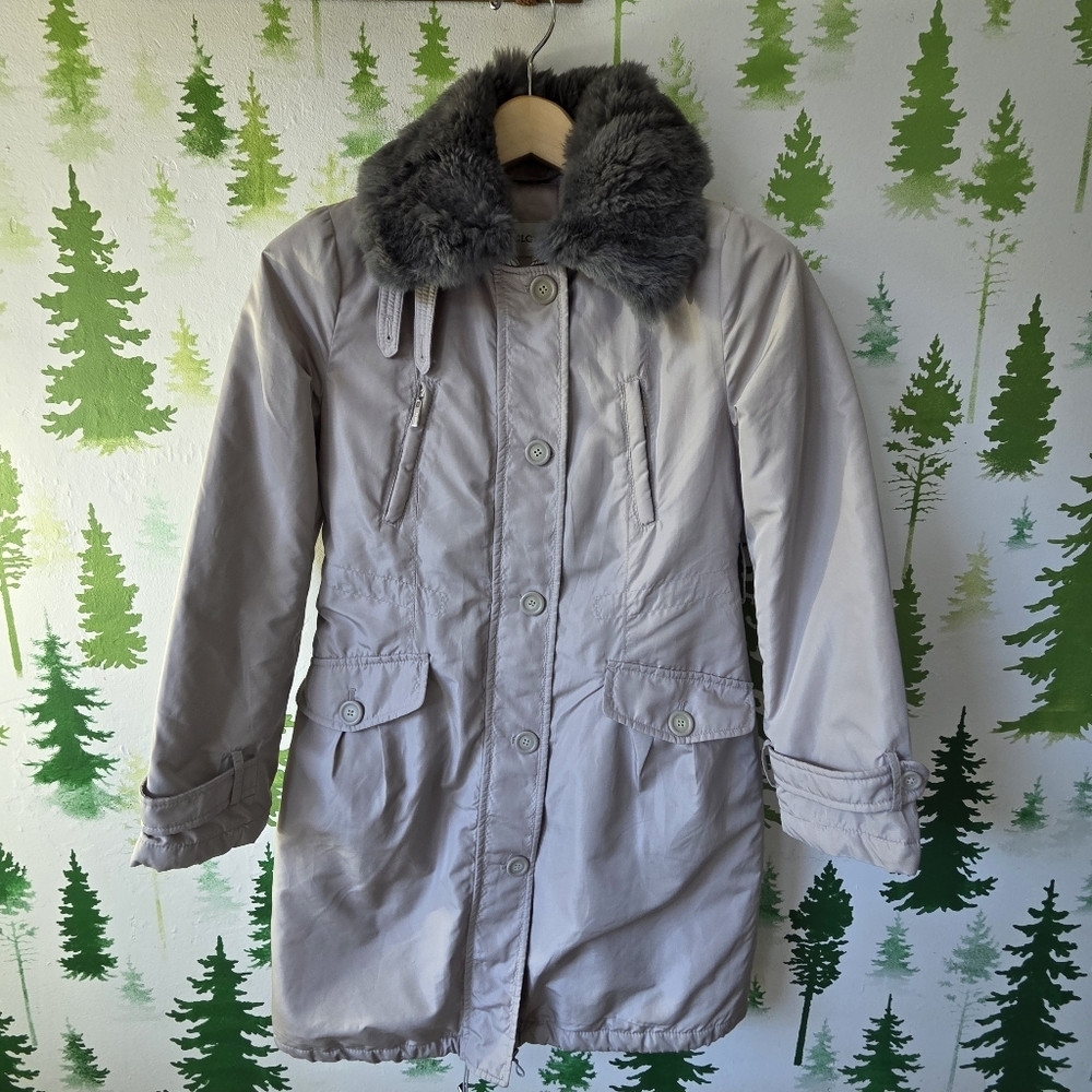 Women's Clovis Gray Faux Fur-Collar Parka Jacket